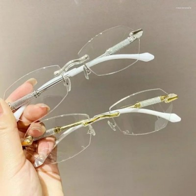 Fashion Reading Rimless Diamond Cut Presbyopic Sunglasses for Ladies with Anti-Blue Light Protection