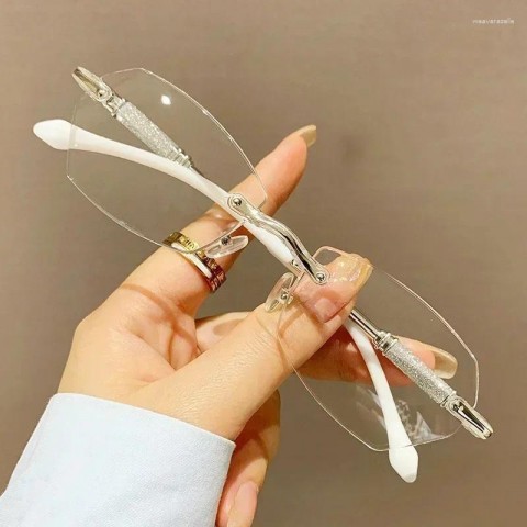 Fashion Reading Rimless Diamond Cut Presbyopic Sunglasses for Ladies with Anti-Blue Light Protection