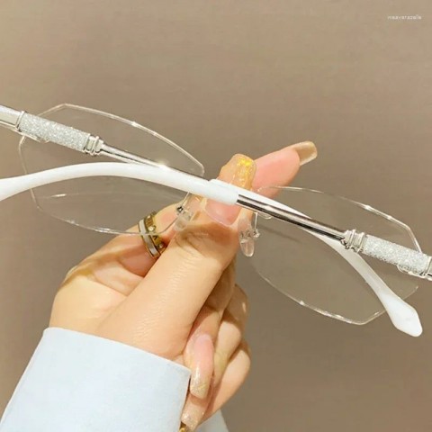 Fashion Reading Rimless Diamond Cut Presbyopic Sunglasses for Ladies with Anti-Blue Light Protection