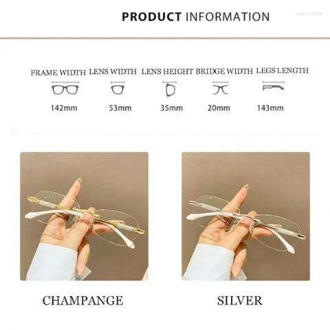 Fashion Reading Rimless Diamond Cut Presbyopic Sunglasses for Ladies with Anti-Blue Light Protection