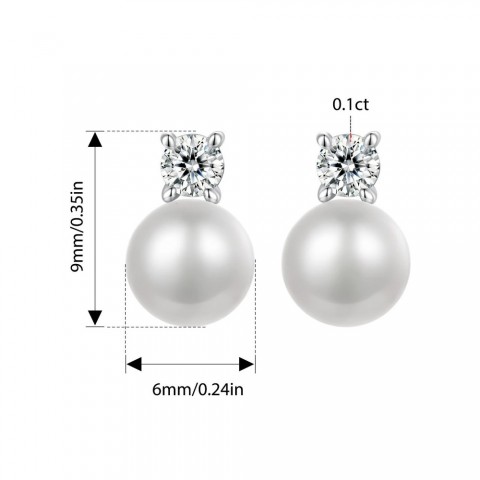 U 0.1CT Mini Pearl Stud Earrings with Natural Freshwater Diamonds in 925 Pure Silver