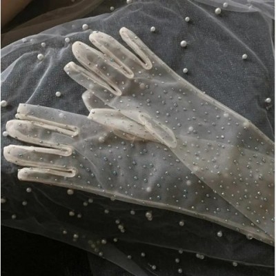 Elegant Sparkling Diamond Bead Gloves for Women - Long Mesh Design for Spring & Summer Parties