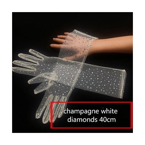 Elegant Sparkling Diamond Bead Gloves for Women - Long Mesh Design for Spring & Summer Parties