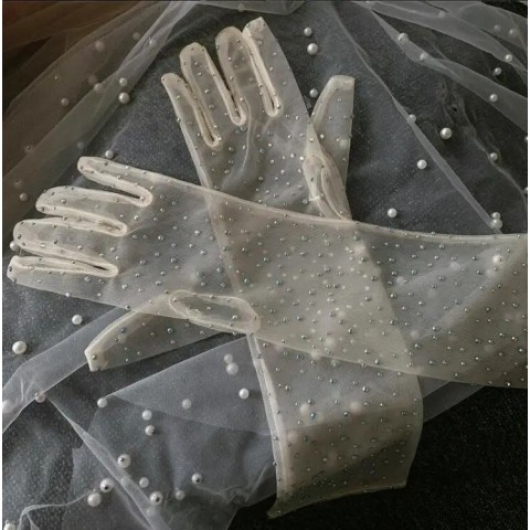Elegant Sparkling Diamond Bead Gloves for Women - Long Mesh Design for Spring & Summer Parties