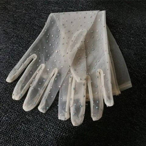 Elegant Sparkling Diamond Bead Gloves for Women - Long Mesh Design for Spring & Summer Parties
