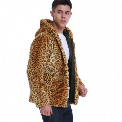 Men's Winter Leopard Print Faux Fur Hooded Jacket - Warm and Stylish