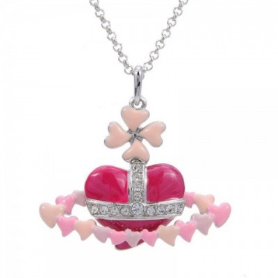 Designer Vivienme West Wood Empress Dowager Cixi Inspired Pink Enamel Necklace for Women - Fresh and Adorable Peach Heart Pendant