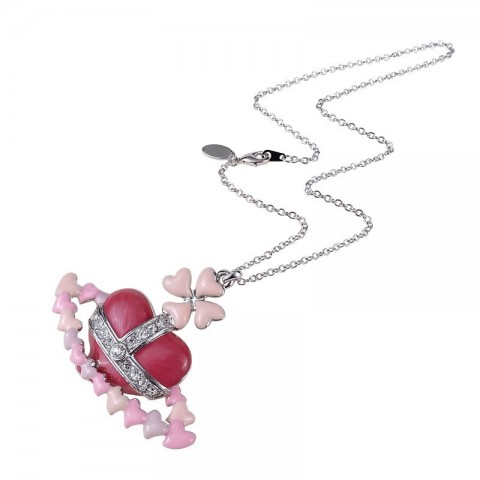 Designer Vivienme West Wood Empress Dowager Cixi Inspired Pink Enamel Necklace for Women - Fresh and Adorable Peach Heart Pendant