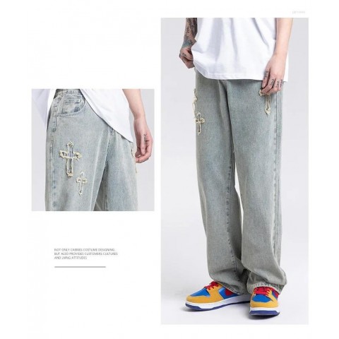 Men's American Cross Wide Leg Baggy Jeans