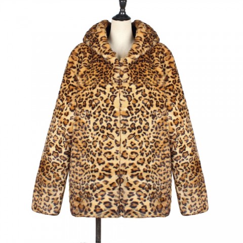 Men's Winter Leopard Print Faux Fur Hooded Jacket - Warm and Stylish