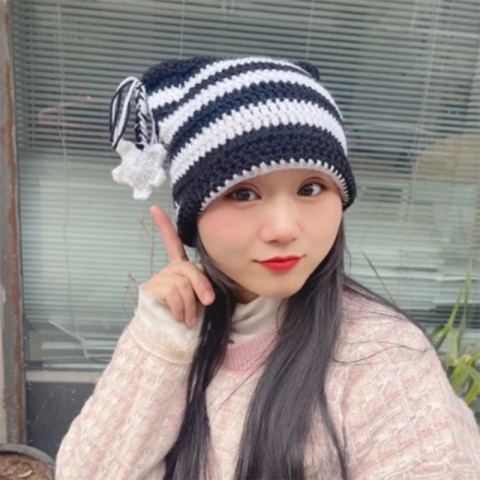 Handmade Y2K Punk Beanie for Women - Pilling Resistant Stripe Knit