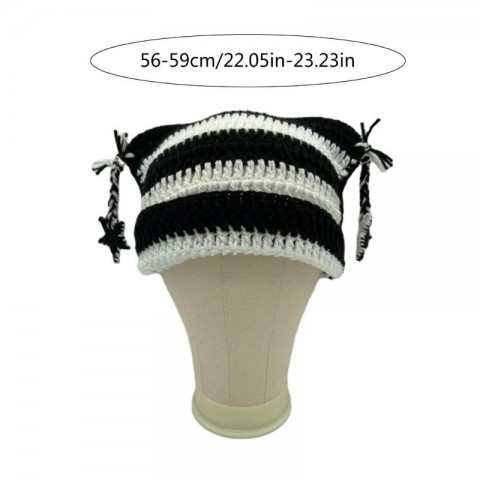 Handmade Y2K Punk Beanie for Women - Pilling Resistant Stripe Knit