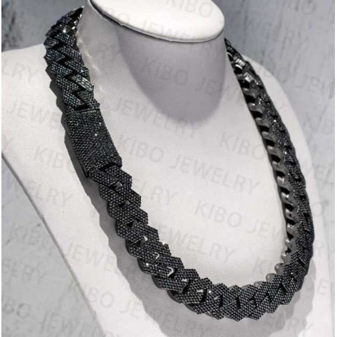 Kibo Kibo Gems Men's Unisex Thick Diamond Cuban Pendant Necklace 925 Silver 24mm Moissanite
