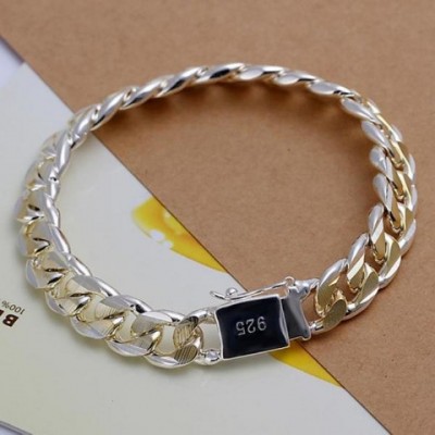 Elegant 925 Silver Charm Bracelet for Men and Women, Wedding Gift, 10mm Chain