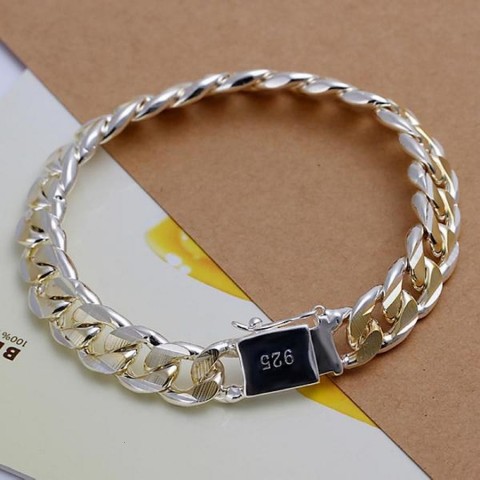 Elegant 925 Silver Charm Bracelet for Men and Women, Wedding Gift, 10mm Chain