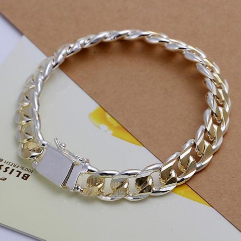 Elegant 925 Silver Charm Bracelet for Men and Women, Wedding Gift, 10mm Chain