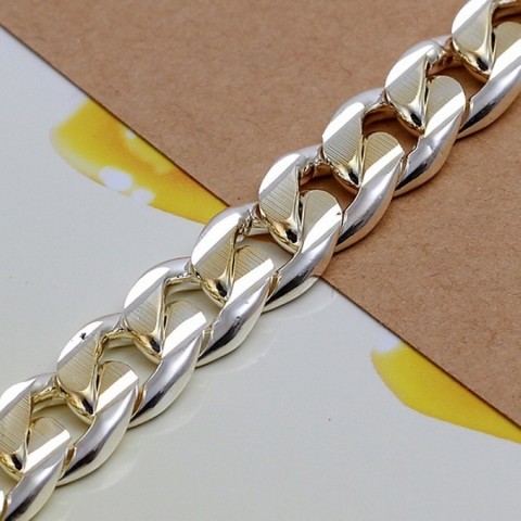 Elegant 925 Silver Charm Bracelet for Men and Women, Wedding Gift, 10mm Chain