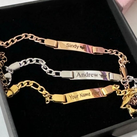 Stainless Steel Charm Bracelets for Baby Boy Girl, Custom Name Bar ID Baptism Gift