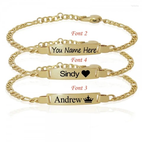 Stainless Steel Charm Bracelets for Baby Boy Girl, Custom Name Bar ID Baptism Gift