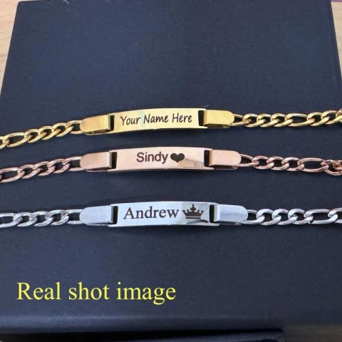 Stainless Steel Charm Bracelets for Baby Boy Girl, Custom Name Bar ID Baptism Gift