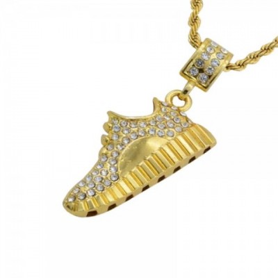Shoe Design Rhinestone Pendant, Trendy Men's Basketball Necklace, Hip Hop Jewelry for Boys