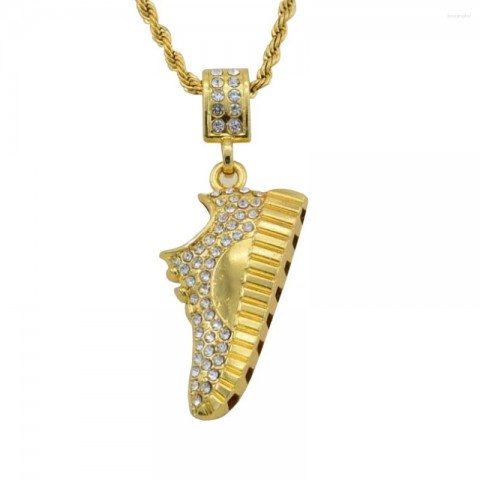 Shoe Design Rhinestone Pendant, Trendy Men's Basketball Necklace, Hip Hop Jewelry for Boys