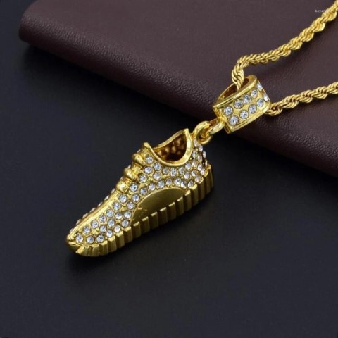 Shoe Design Rhinestone Pendant, Trendy Men's Basketball Necklace, Hip Hop Jewelry for Boys
