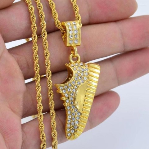 Shoe Design Rhinestone Pendant, Trendy Men's Basketball Necklace, Hip Hop Jewelry for Boys