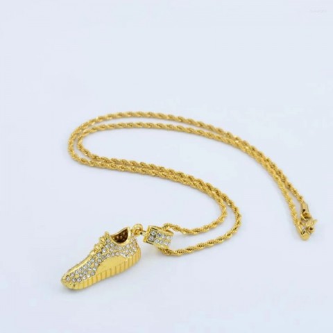 Shoe Design Rhinestone Pendant, Trendy Men's Basketball Necklace, Hip Hop Jewelry for Boys