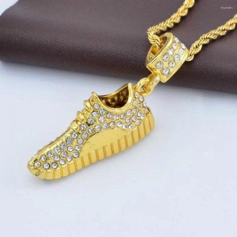 Shoe Design Rhinestone Pendant, Trendy Men's Basketball Necklace, Hip Hop Jewelry for Boys