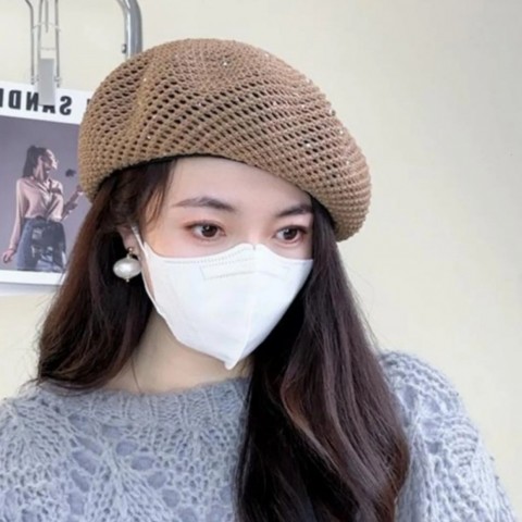 Summer Glitter Weave Beret for Women, Lightweight Sun Protection Hat