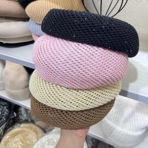 Summer Glitter Weave Beret for Women, Lightweight Sun Protection Hat