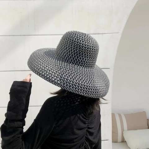 Summer Wide Brim Cowboy Hat for Men - Black and White Straw Sun Protection Hat