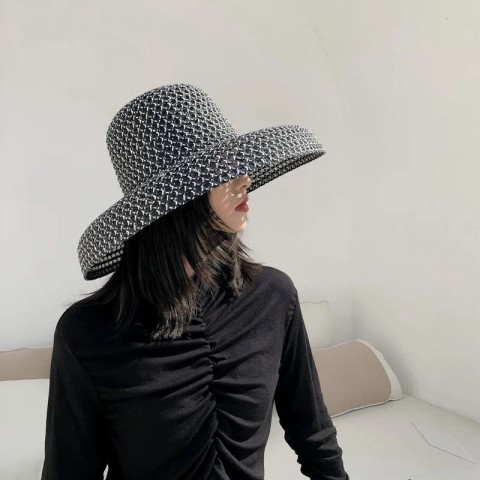 Summer Wide Brim Cowboy Hat for Men - Black and White Straw Sun Protection Hat