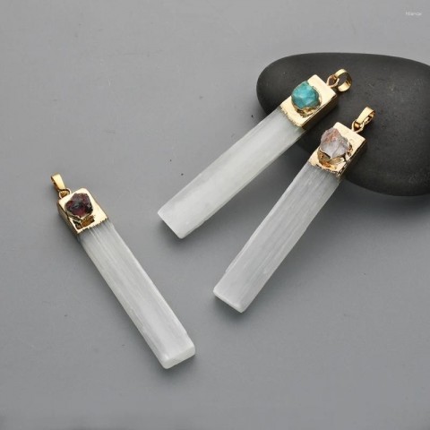 Natural Selenite & Turquoise Pendant Necklace for Women