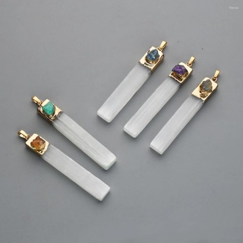 Natural Selenite & Turquoise Pendant Necklace for Women