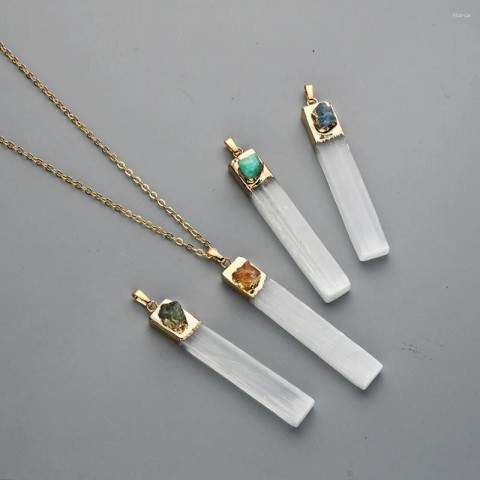 Natural Selenite & Turquoise Pendant Necklace for Women