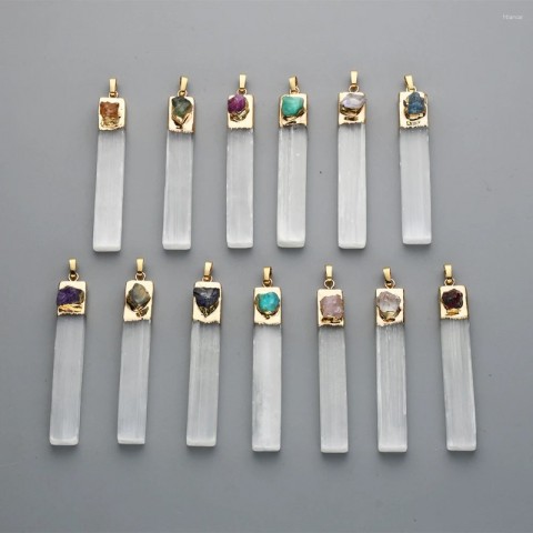 Natural Selenite & Turquoise Pendant Necklace for Women