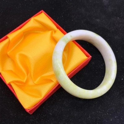 Yellow Turmeric Jade Floating Flowers Unisex Bangle Bracelets