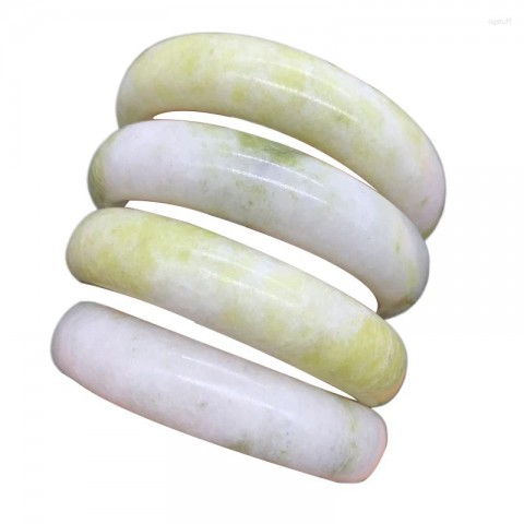 Yellow Turmeric Jade Floating Flowers Unisex Bangle Bracelets
