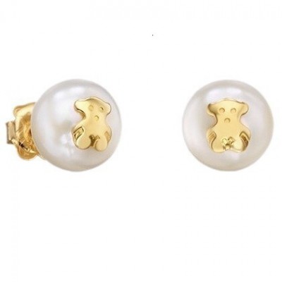 Designer 925 Gold Pearl Stud Earrings by Little Bear for Women