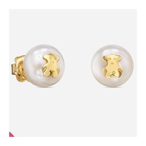 Designer 925 Gold Pearl Stud Earrings by Little Bear for Women