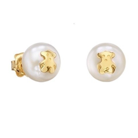 Designer 925 Gold Pearl Stud Earrings by Little Bear for Women