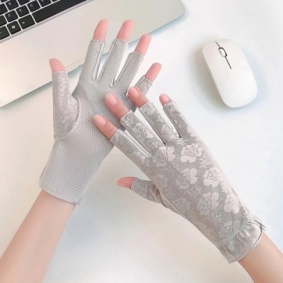 Women's Ultra Thin Bamboo Lace Fingerless Gloves with UV Protection and Anti-Slip Design