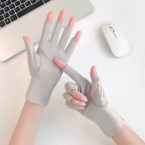 Women's Ultra Thin Bamboo Lace Fingerless Gloves with UV Protection and Anti-Slip Design