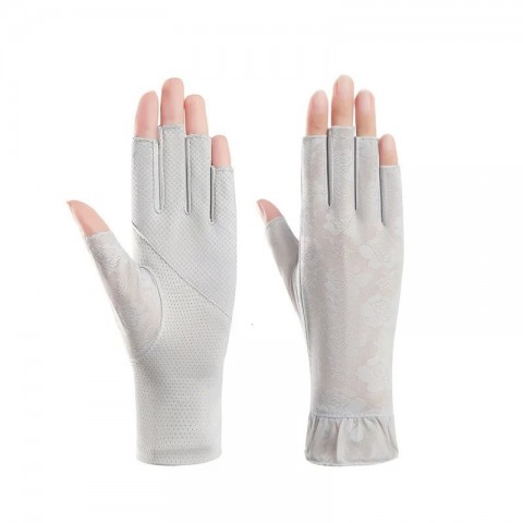 Women's Ultra Thin Bamboo Lace Fingerless Gloves with UV Protection and Anti-Slip Design