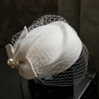Winter Wool Bow Hat with Silk Veil for Ladies - Elegant French Bridal Fascinator