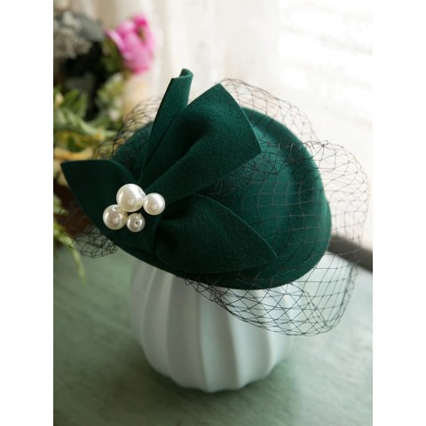 Winter Wool Bow Hat with Silk Veil for Ladies - Elegant French Bridal Fascinator