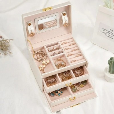 PU Leather Multi-Layer Jewelry Storage Box for Women's Accessories