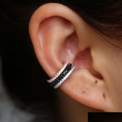 Huggie No Piercing Ear Cuff, 925 Sterling Silver, White CZ, Women's Preppy Hoop Earring